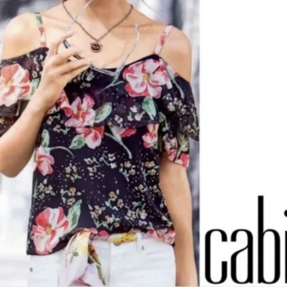 CAbi Tops - CABI COLD SHOULDER FLORAL CHIFFON BLOUSE Size M